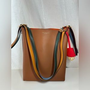Tory Burch Perry Bucket Hobo Leather Shoulder Bag Umber Brown - Like New